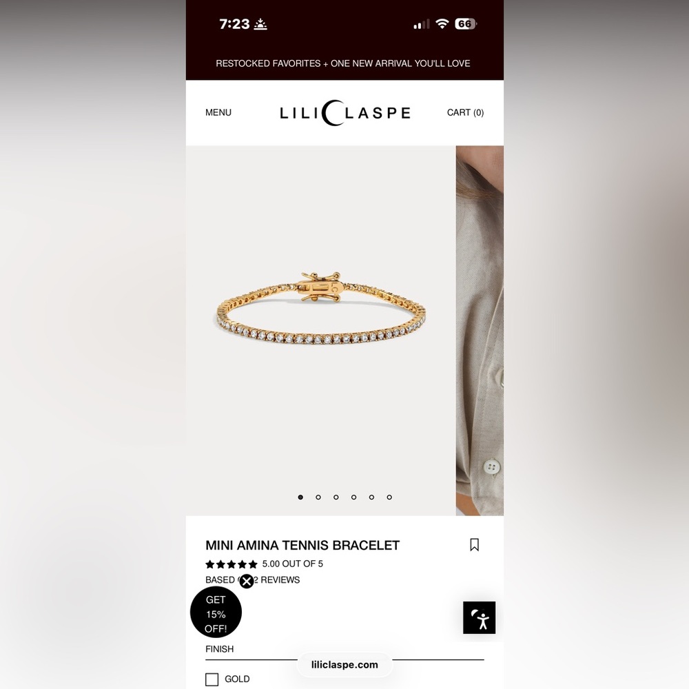BRAND NEW Lili Clasp Mini Amina Tennis Bracelet Size 6.5 (Yellow Gold & Stones)
